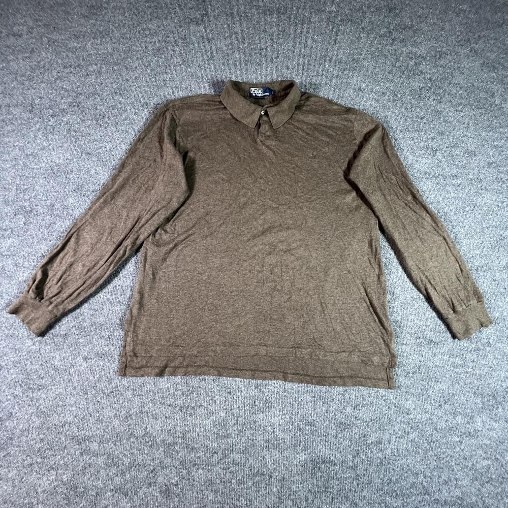 Polo Ralph Lauren Mens Gray Cotton Long Sleeve Polo Shirt L Golf Performance